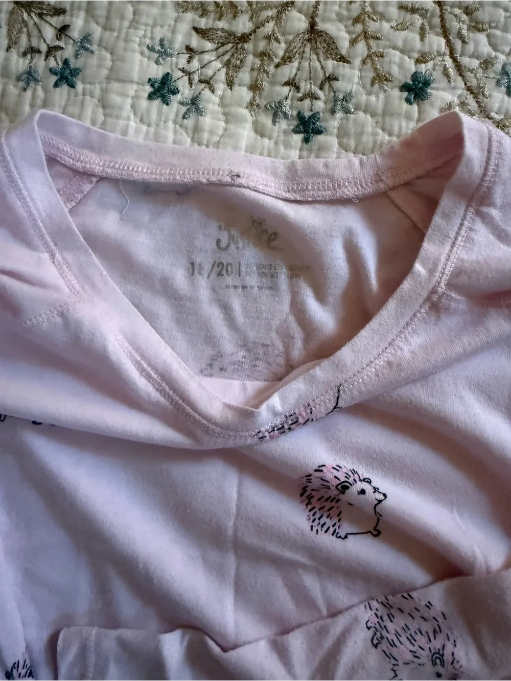 Justice Pink Hedgehog Print Long Sleeve Pajama Top